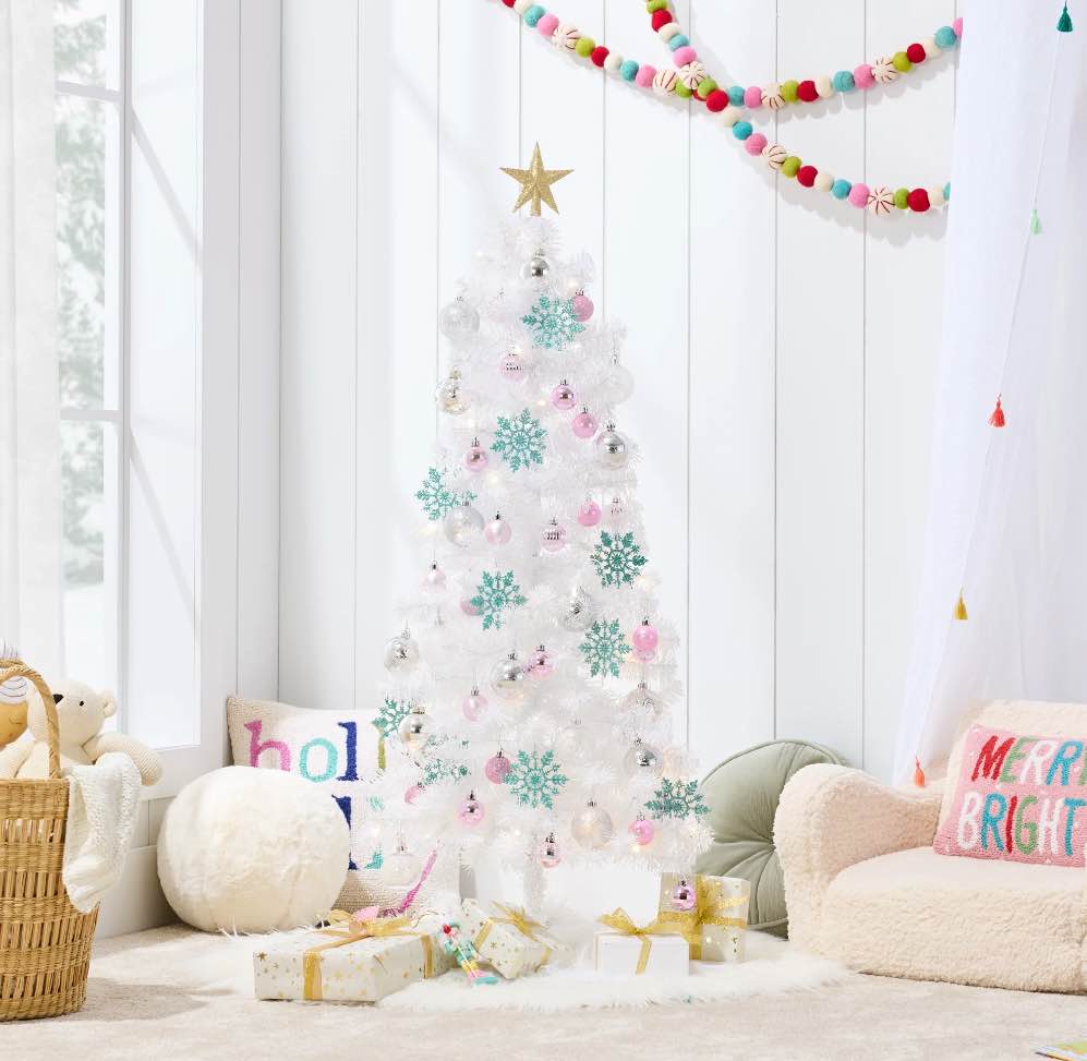 4 ft. White Tinsel Pre-Lit Artificial Christmas Tree with 50 LED Clear/White Lights