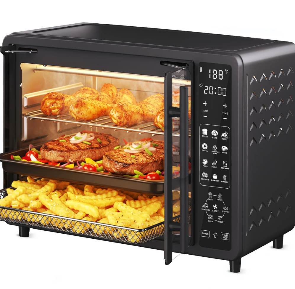 25QT French Door Air Fryer Toaster Oven Combo, Bake, Broil, Roast, 19 Cooking Functions and Digital Controls, NTC Precise Temp Control, 1700W Powerful Heating, Stainless Steel Easy to Clean