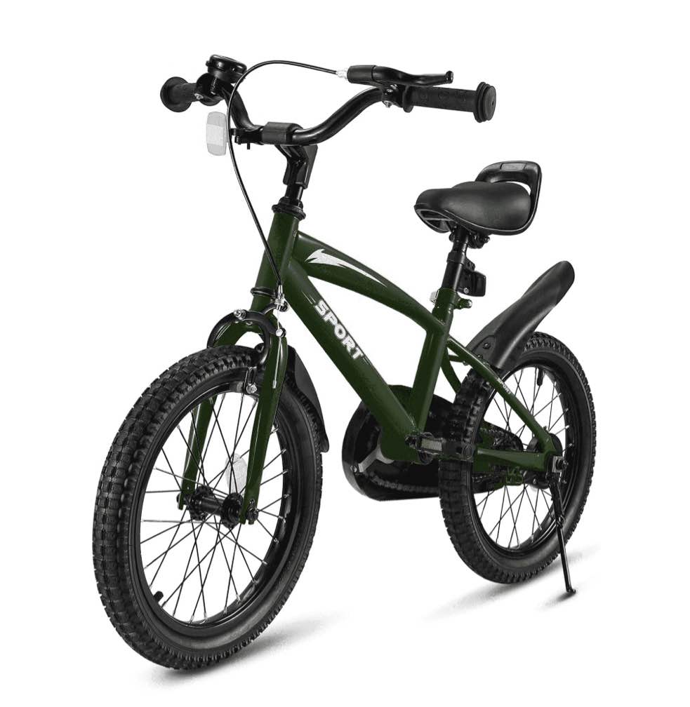 Naipo 16 in Green Kid Bike Kickstand with Training Wheels Children Bikes Boys Girls