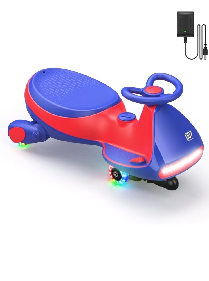 FanttikRide 12V N7 Pro Electric Wiggle Car with Pedal, 2-in-1 Kids Ride On Toy, Rechargeable Battery, 2-Speed, Anti-Rollover, Flashing Wheels, Bluetooth Music, for Ages 3+, 150 lbs, Blue