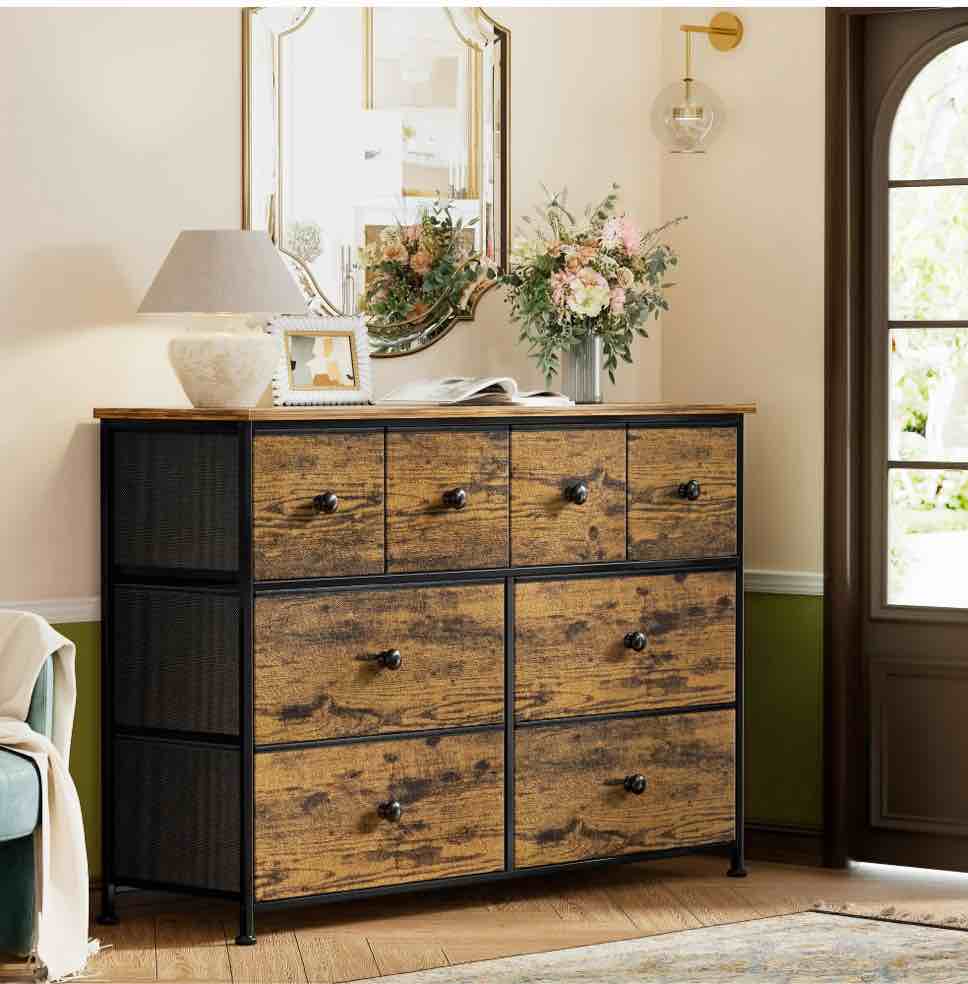 GUNAITO 8 Drawer Dresser for Bedroom Chest of Drawers Fabric Storage Bin,Rustic Brown