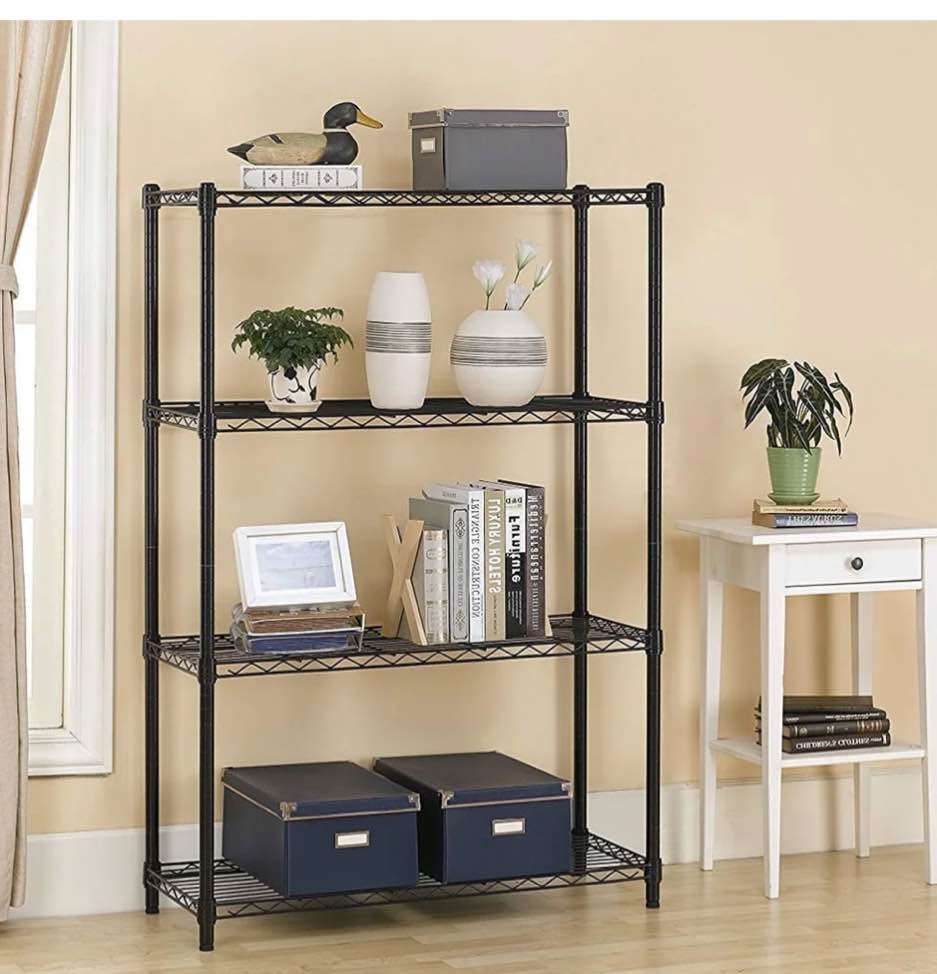 BestOffice 4 Shelf Wire Shelving Unit Garage NSF Wire Shelf Metal Storage Shelves Heavy Duty Height Adjustable for 1000 lbs Capacity Black