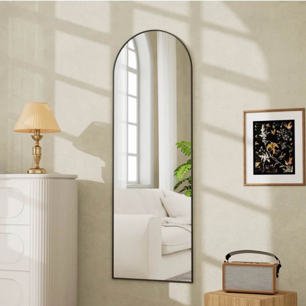 BEAUTYPEAK 48"x 14"Arched Full Length Mirror Wall Mounted Door Mirror,Black