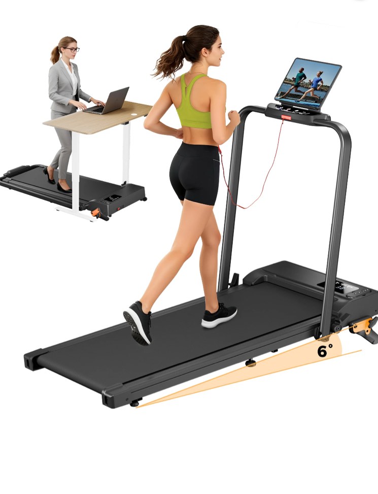 Folding Treadmill with Incline, 2 in 1 Portable Walking Pad with Handle Bar for Home and Office, 2.5 HP Quiet Walking Jogging Running Machine with Remote Control, LED Display