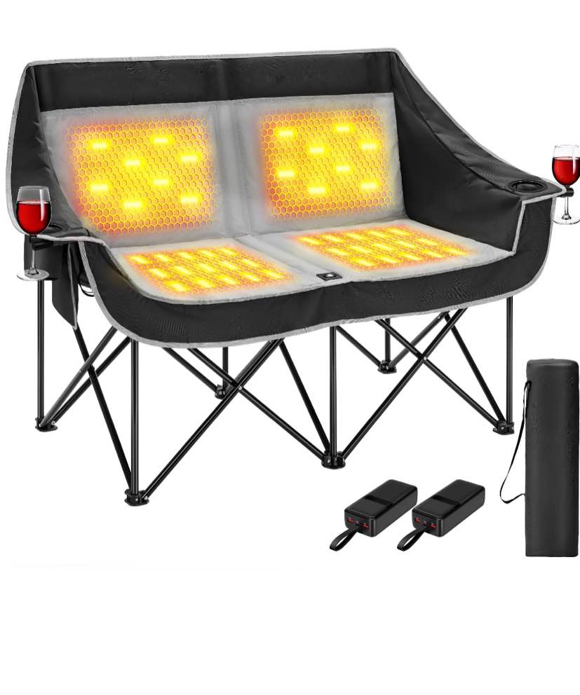 SPECSTAR 45W Heated Double Camping Chair w/ 2×27000mAh Power Banks, 3 Heat Levels, Black&Gray