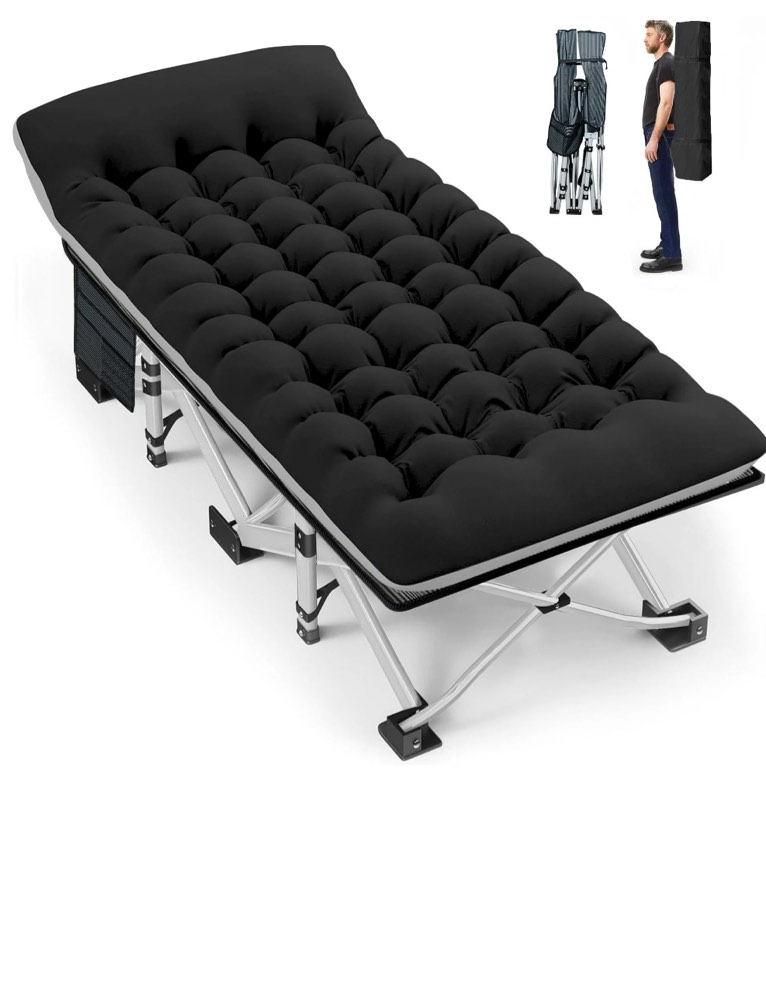 GVDV Folding Camping Cot with 2 Sided Comfort Mattress, 1200D Double Layer Oxford Folding Bed, Portable Sleeping Bed for Camp Office Nap Beach Travel