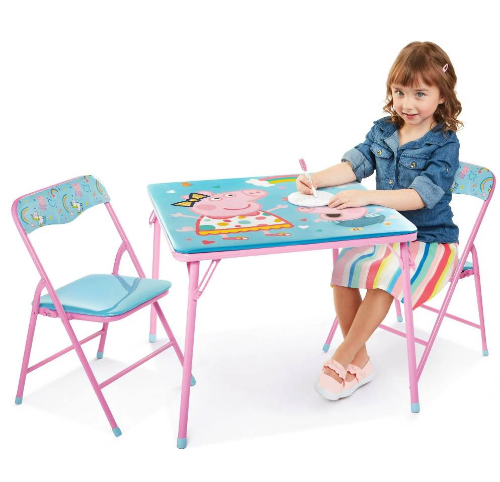 Peppa Pig Kids Erasable Activity Table Includes 2 Chairs with Safety Lock  Non-Skid Rubber Feet & Padded Seats