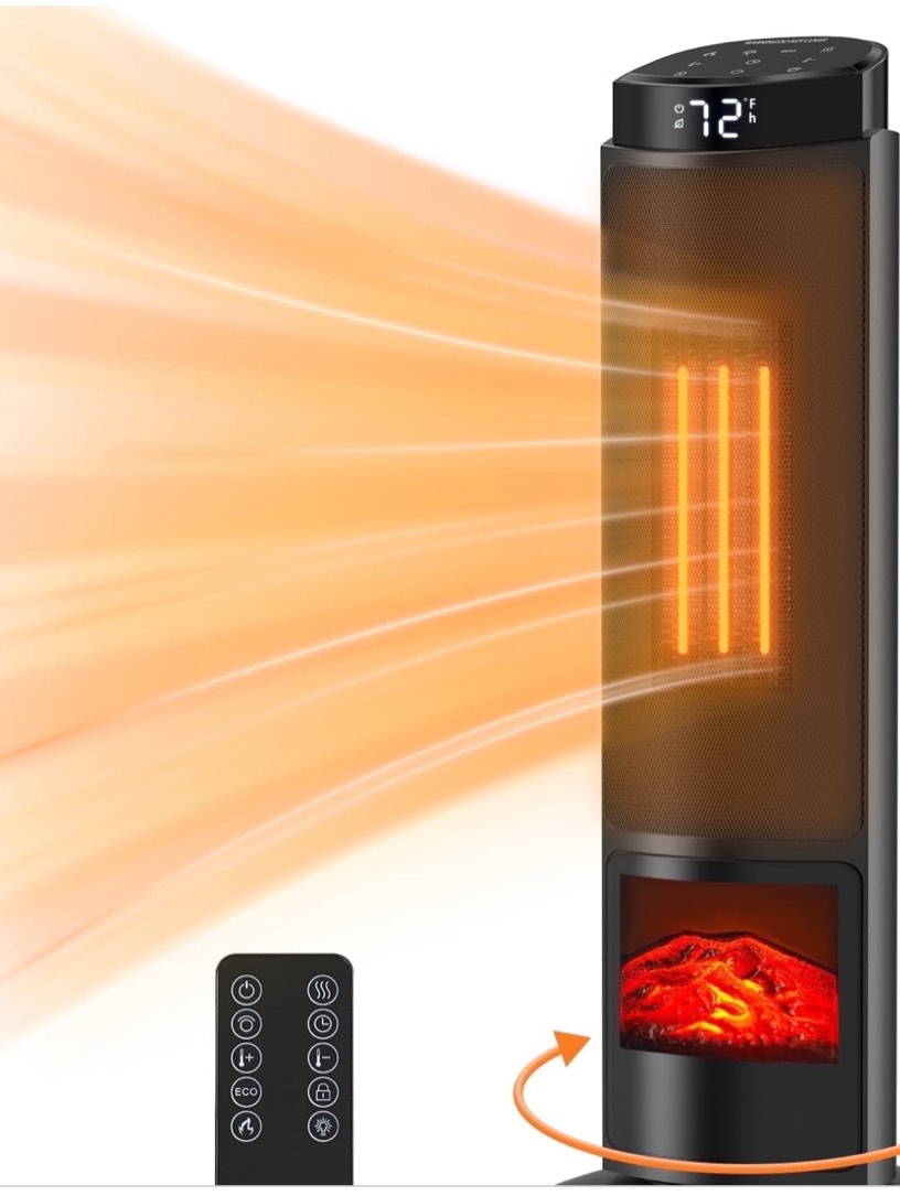 EDX 1500W Space Heater for Indoor Use, 23" Electric Heater with 7 Light Colors, 70° Oscillation, Adjustable Thermostat & Remote, Tip-Over Protection, Black