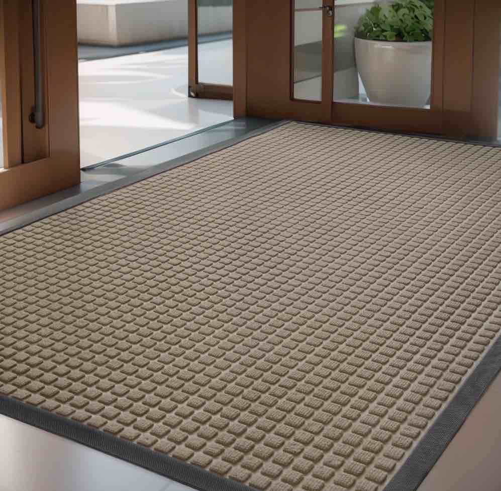 SIXHOME Outdoor Mat Non Slip Doormat 35"x47" Front Door Mat Outside Absorbent Rubber Welcome Mat Low Profile Dirt Trapper Indoor Outdoor Doormat Thicken Checker Entryway Rug Floor Mat Beige