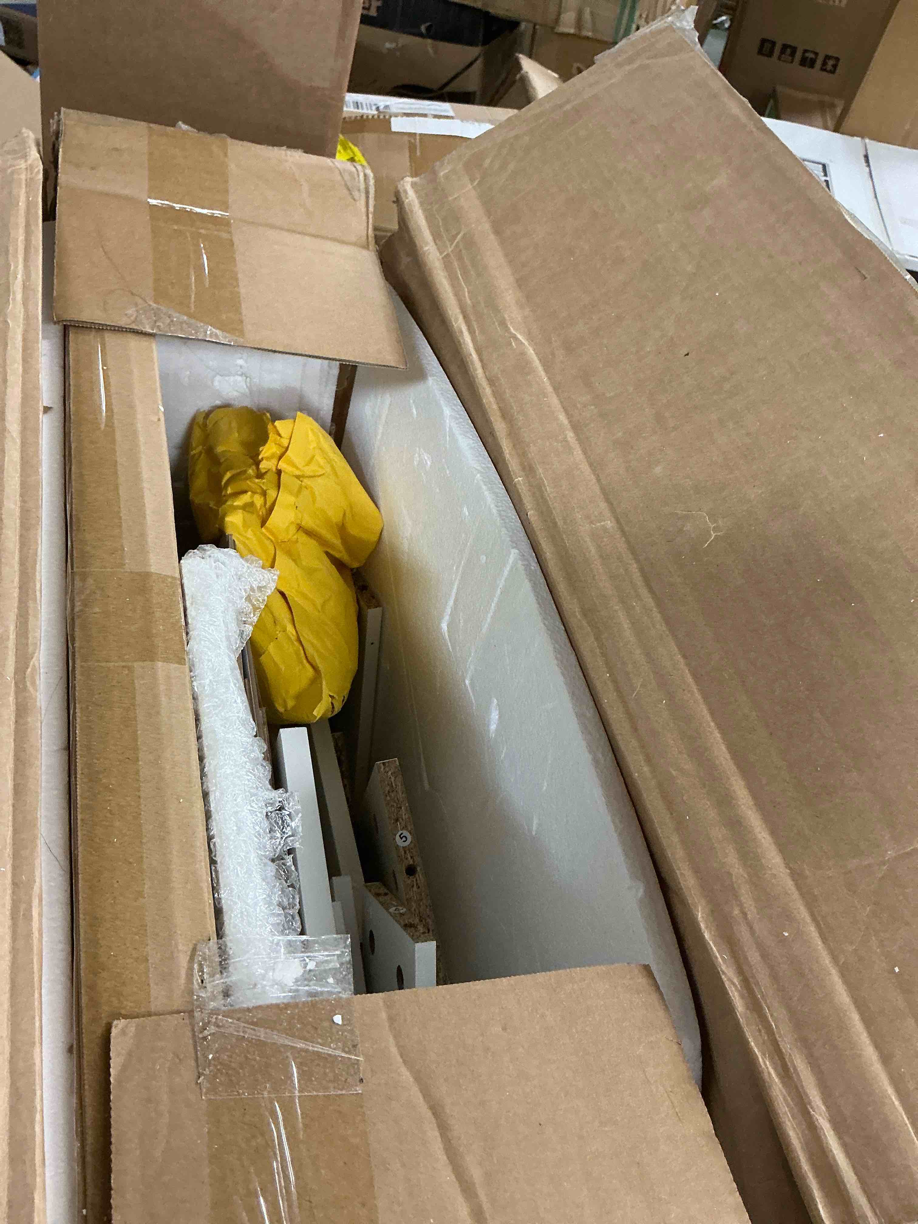 Condition photo showing As Is for Ktaxon Large Makeup Vanity, Get Ready with Me GRWM Vanity Table Set w/ Visible Glass Top w/ Charging Station, White