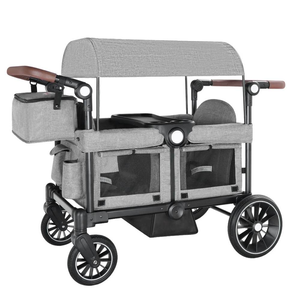 AILEEKISS Collapsible Wagon Stroller for 2 Toddlers with Adjustable Canopy, 44 Pounds, Grey