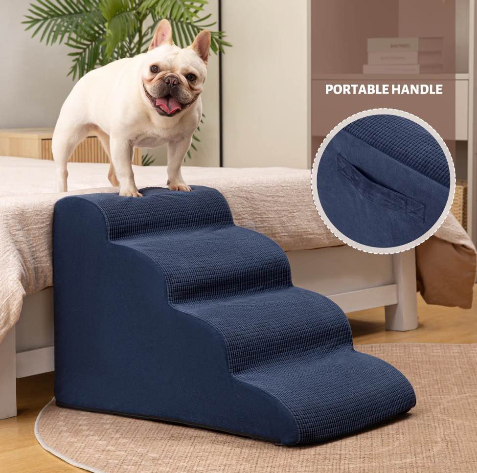 4 Tiers Dog Ramp and Stairs for Beds Or Couches - Non-Slip Sturdy Pet Steps - for Small Dogs to get on High Bed