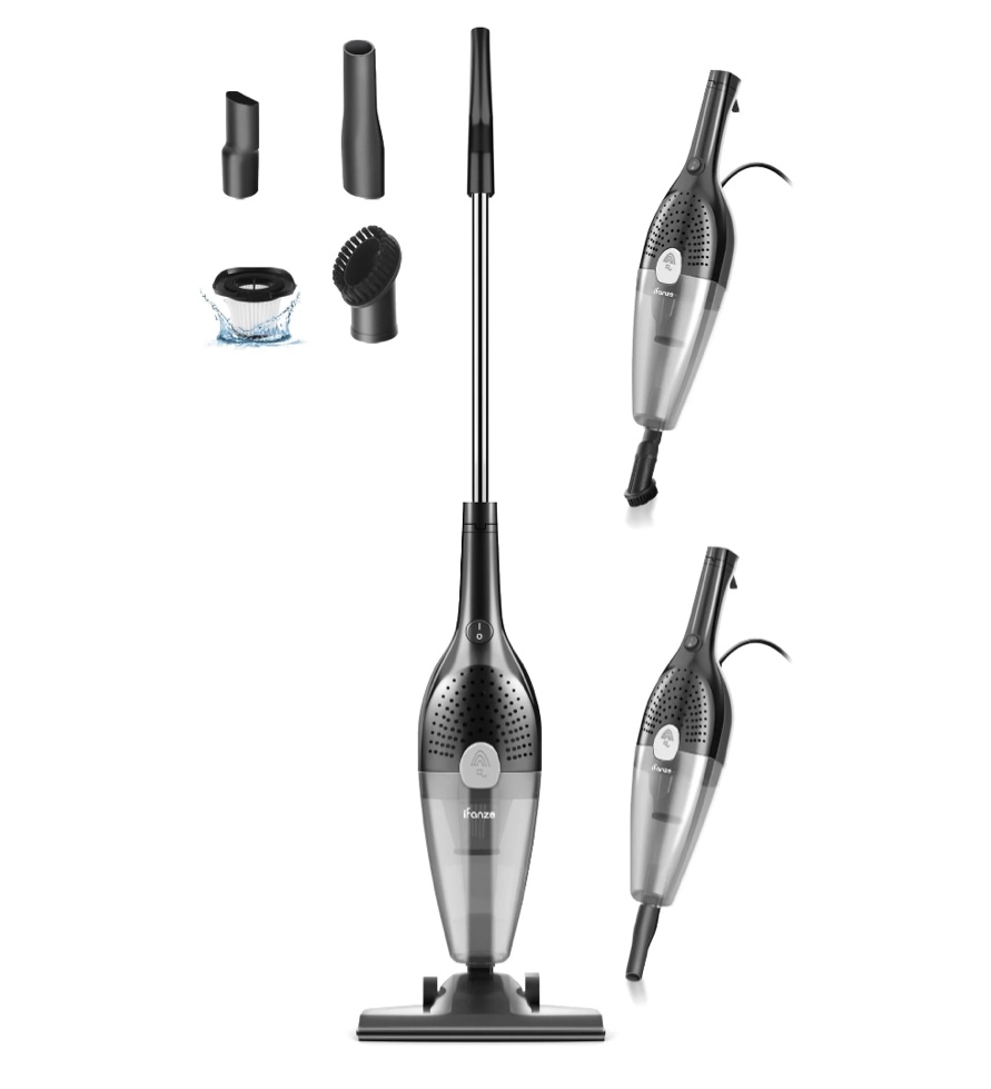 Qunler 25Kpa Corded Stick Vacuum Cleaner with Powerful Suction, 3-in-1 Lightweight Handheld Vacuum Cleaner for Home Carpet Pet Hair, Black Grey, BR602