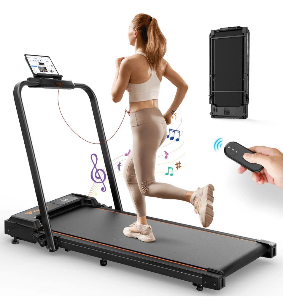Treadmill 2 in 1 for Home/Office,Patbrela 300 Lbs Walking Pad Treadmill with HandleBar,Under Desk Treadmill with Mat, Touch Control,LED Display & Remote Control
