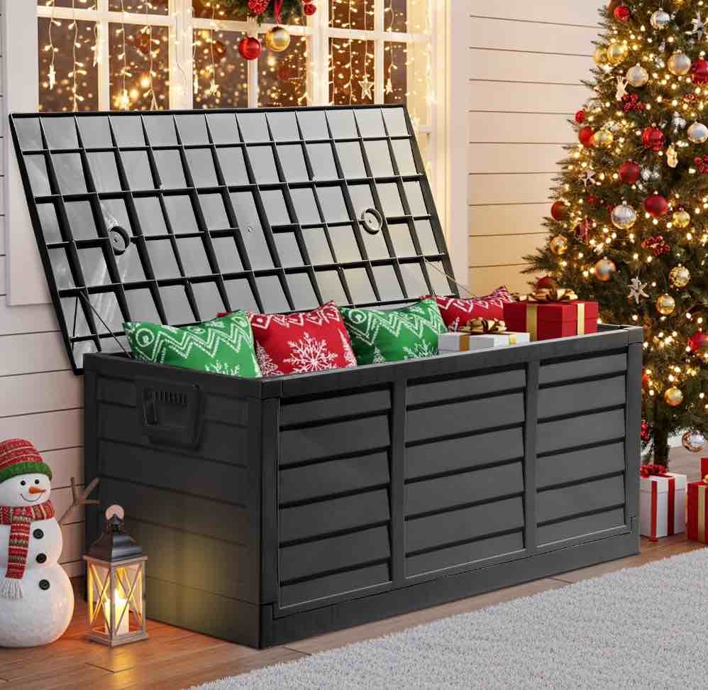 Ktaxon 75gal Outdoor Storage Deck Box Collapsible Garden Resin Deck Box Pre-installed,Space Saving & Easy Set Up - Black