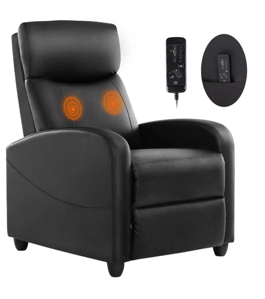 EDX Massage Recliner Chair, Small Recliner Sofa Chair with Padded Seat and Massage Backrest for Home Theater Living Room, Black
