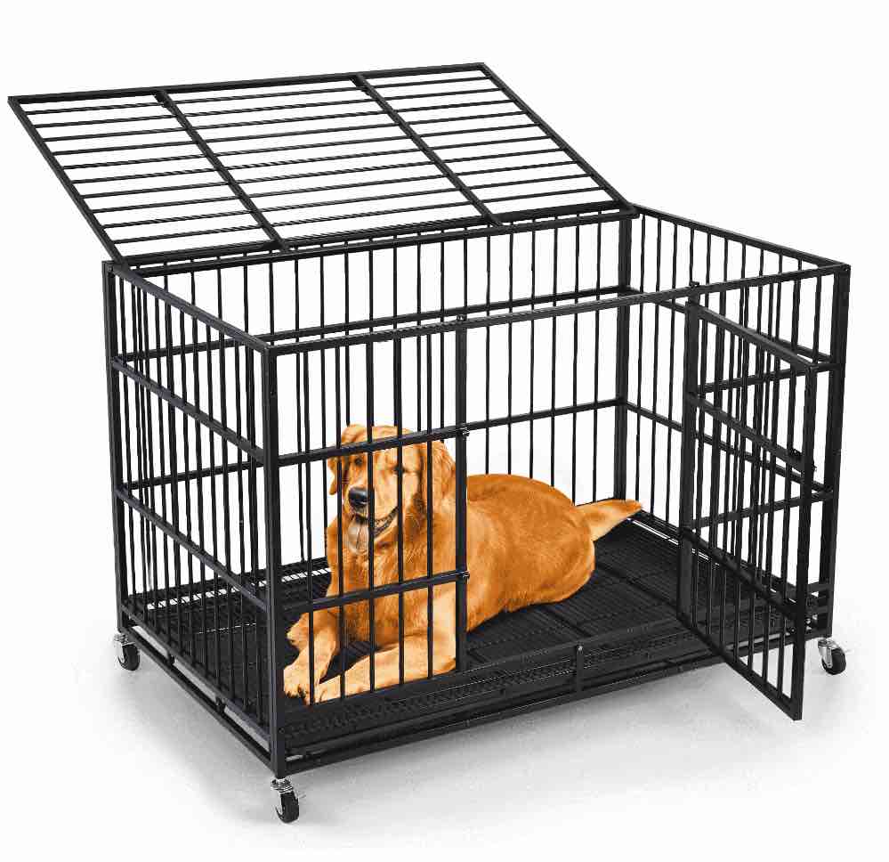 CAMMOO 48" Heavy Duty Dog Crate Cage with 4 Lockable Wheels for Indoor & Outdoor,XL Kennel for Large Dog,Max Load 300Lbs