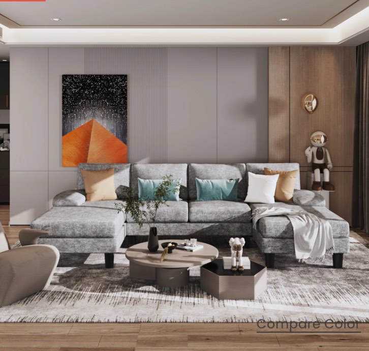 HOMALL Convertible Sectional Sofa Couch, 4 Seat Sofa Set for Living Room U-Shaped Modern Fabric Modular Sofa Sleeper with Double Chaise & Memory Foam ( 2 Boxes  )