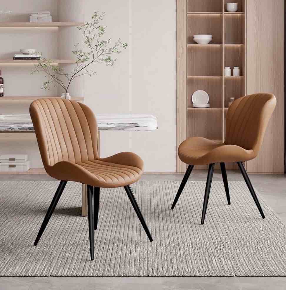 Hawsaiy Upholstered Dining Chairs Set of 2, Modern Kitchen Chairs with Backrest and Metal Legs, 19" Seat Height,Brown