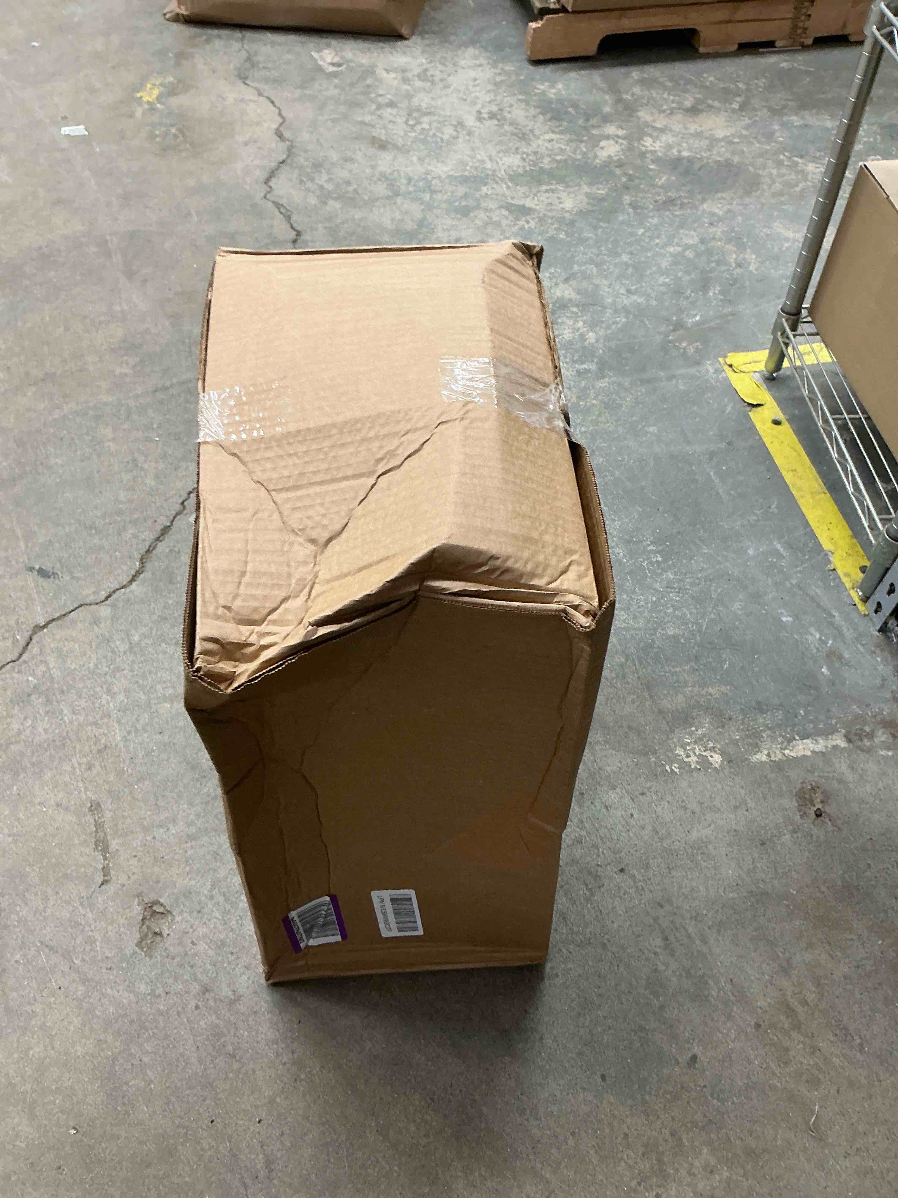 Condition photo showing New/Like New for Amazon Basics Large Cat Litter Box with High Sides, Open Top, Includes Scoop, 19 x 15 x 11.75 inches, Grey/Beige Grey/Beige Open Top