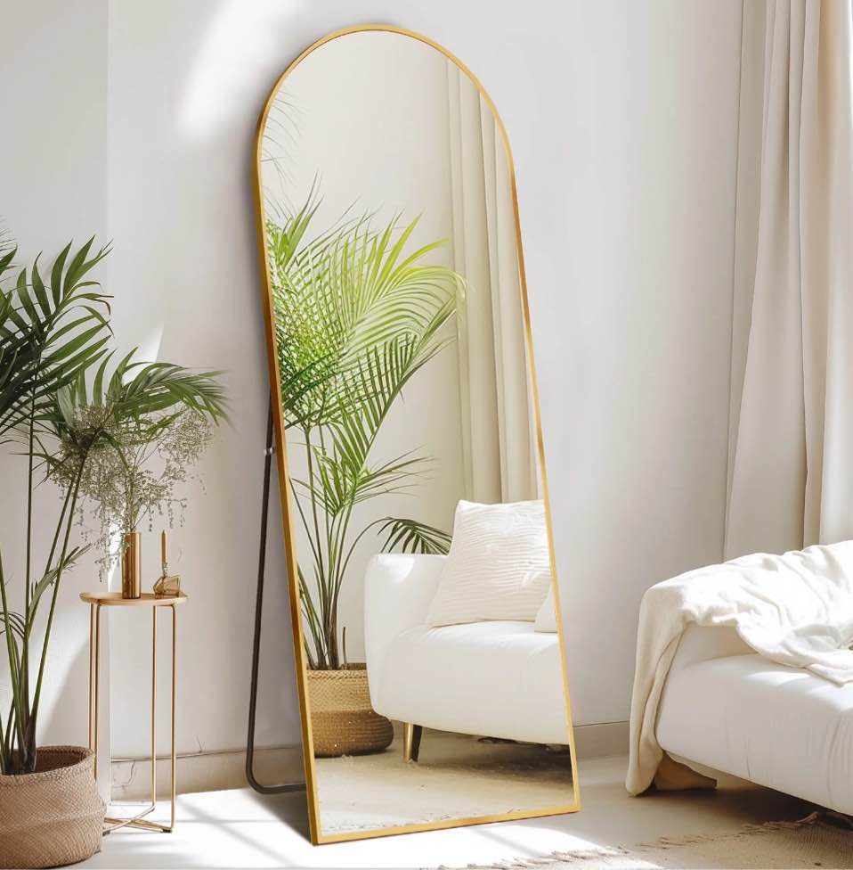 CONCETTA 64"x21" Arched Full Length Mirror, Full Body Standing Mirror Floor Mirrors, Gold