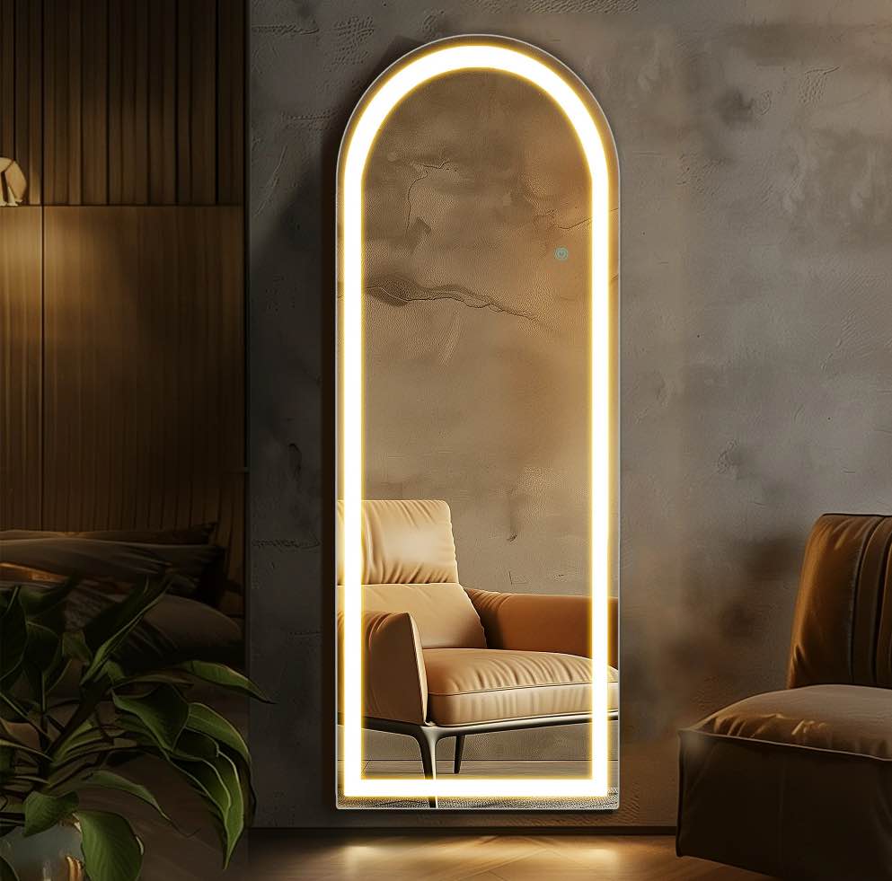 edx led 3 color lighting full body mirror 60 x 16 arched floor mirror with lights wall mounted free standing leaning for home white