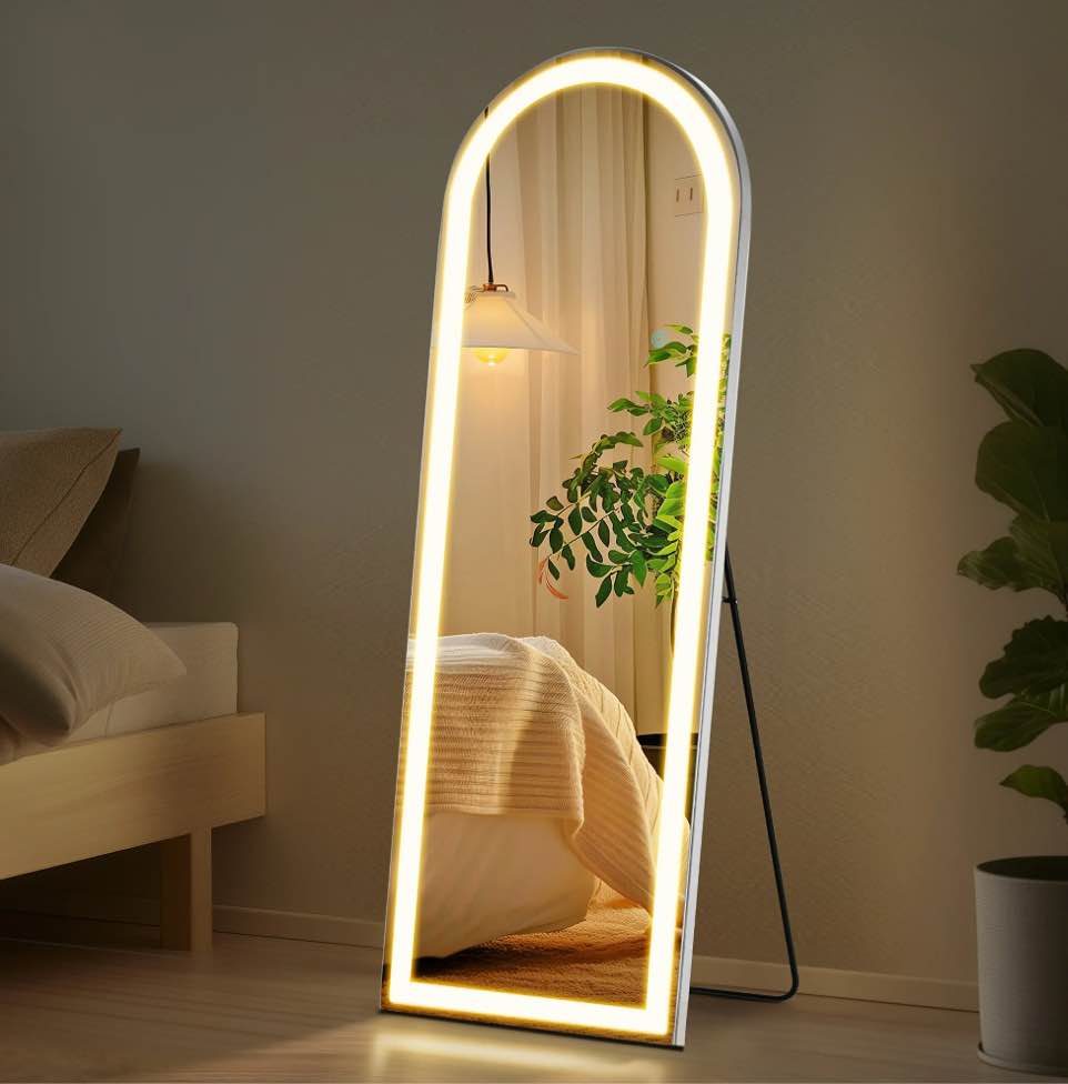 EDX Led Full Body Mirror 63 x 20 Arched Wall Mounted Free Standing Leaning for Home  White