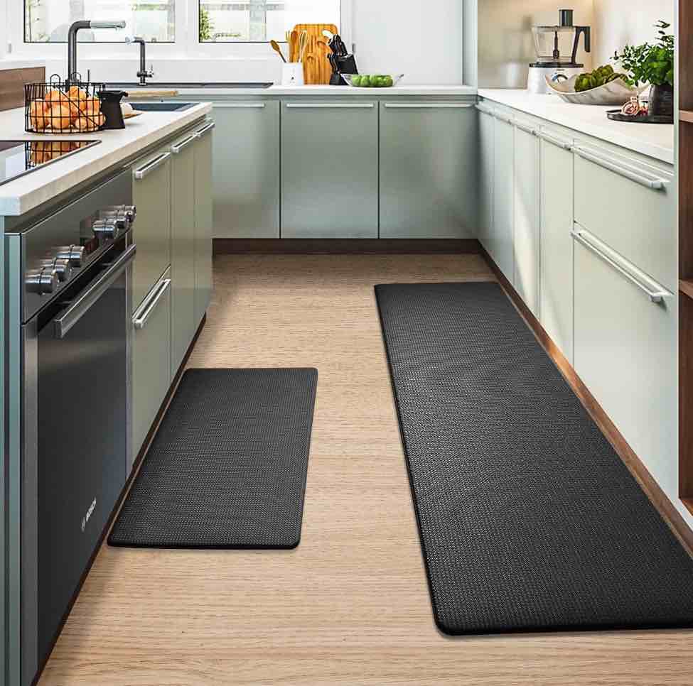 pabube kitchen rug  anti fatigue kitchen mat 2 pieces  non skid kitchen floor mat  kitchen rugs and mats washable  17 x 29 +17 x 59   black