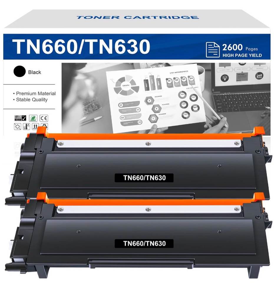 TN660 TN630 Toner Cartridge Compatible for Brother TN660 TN630 TN-660 TN-630 DCP-L2540DW MFC-L2700DW HL-L2380DW HL-L2300D MFC-L2740DW Laser Printer Ink (Black, 2-Pack)