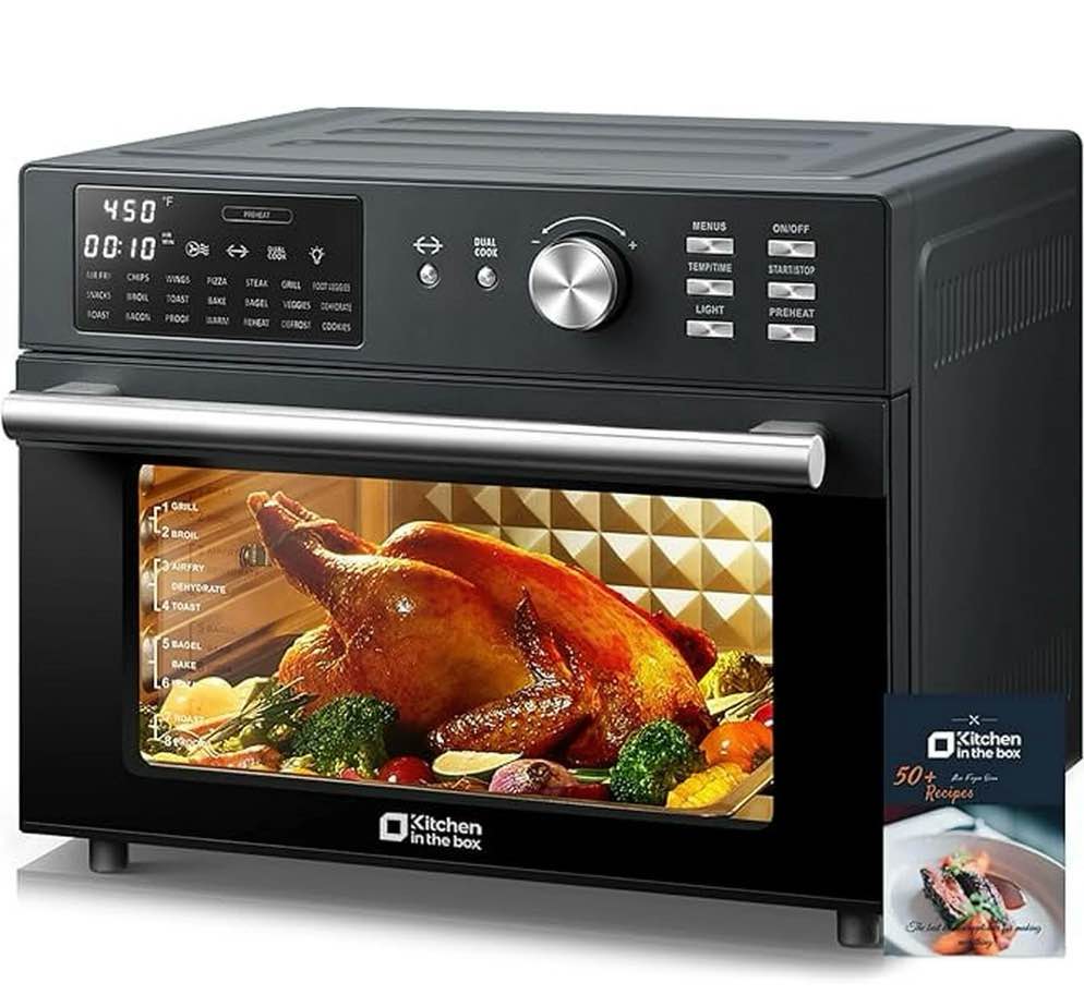 kitchen in the box 32qt digital air fryer toaster oven combo, 21-in-1 convection oven with rotisserie & dehydrate, family-size countertop oven with 6 accessories, 1800w, black