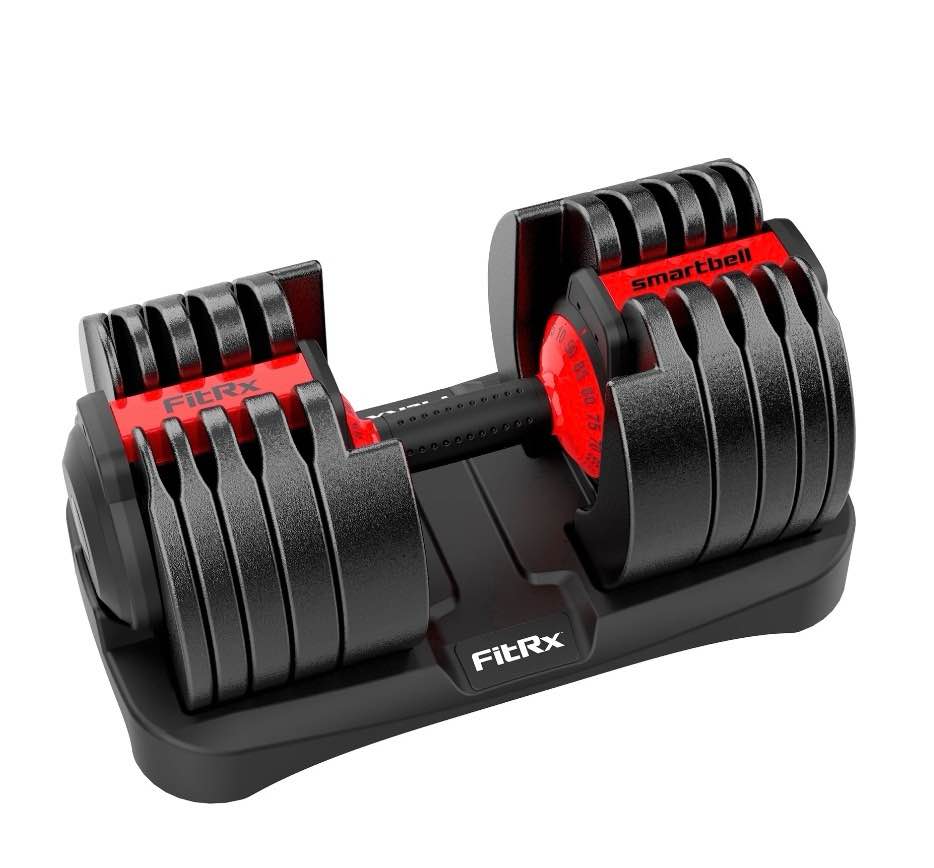 fitrx smartbell xl, 90lb adjustable dumbbell set with quick-select weights for home gym