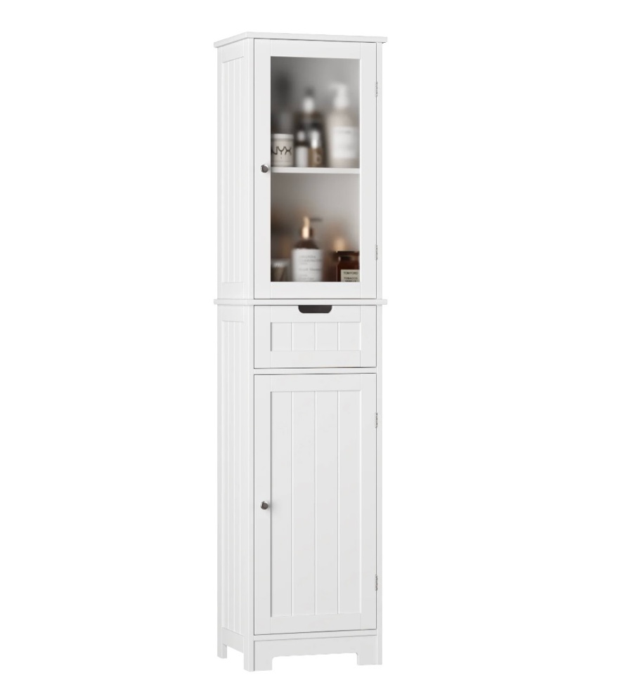 homfa bathroom storage tower  narrow linen cabinet with door and drawers  tall bathroom storage cabinet for small spaces  white