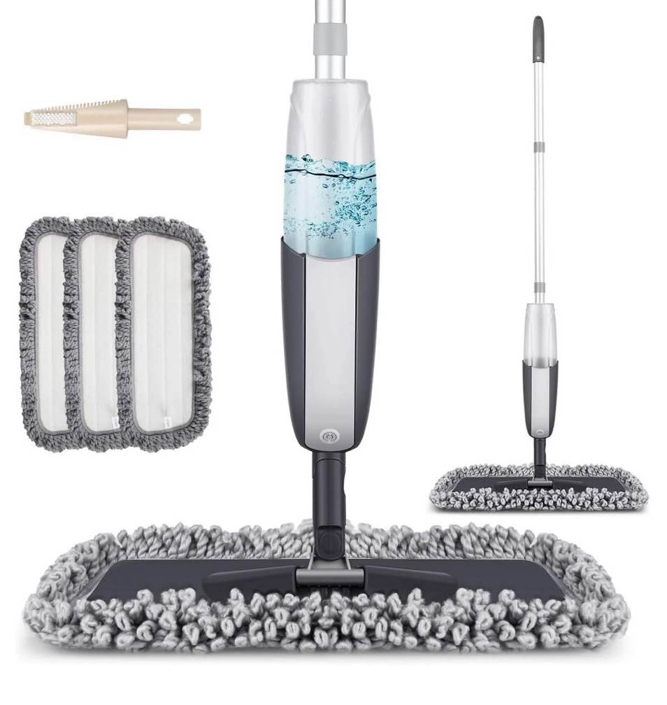 SUPTREE Microfiber Spray Mop for Floor Cleaning with 3 Washable Pads 1 Refillable Bottle 1 Scraper