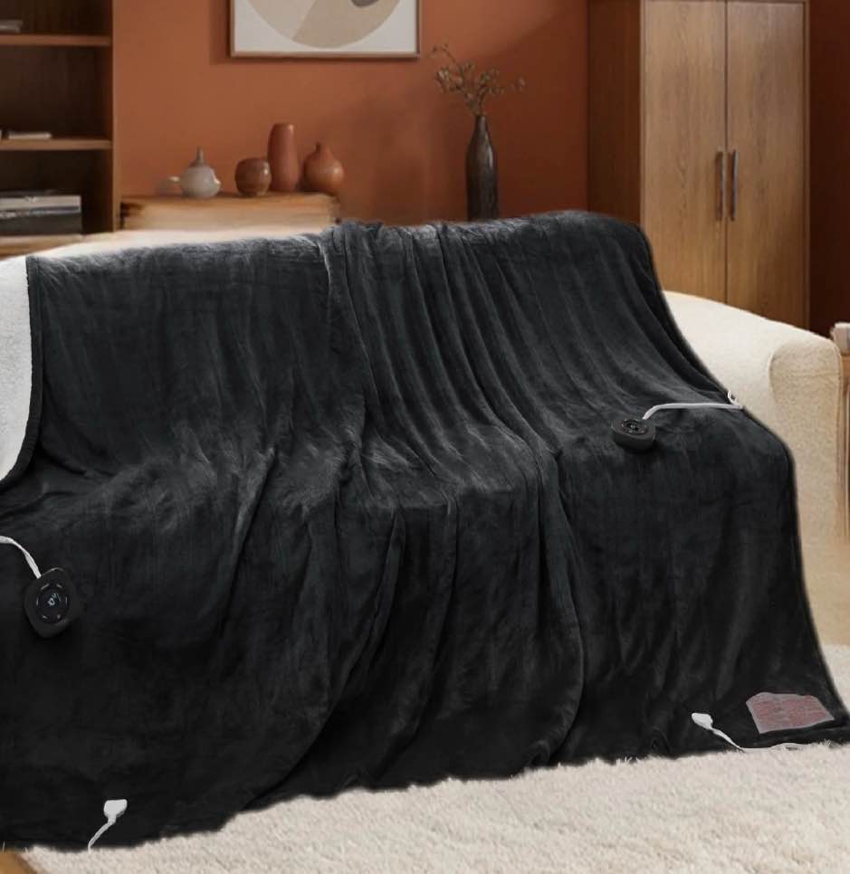 u by bedsure flannel electric blanket queen, flannel heated blanket with 10 heat settings, with 10 time settings, 8 hrs timer auto shut off, and dual control, 84x90 inches, black