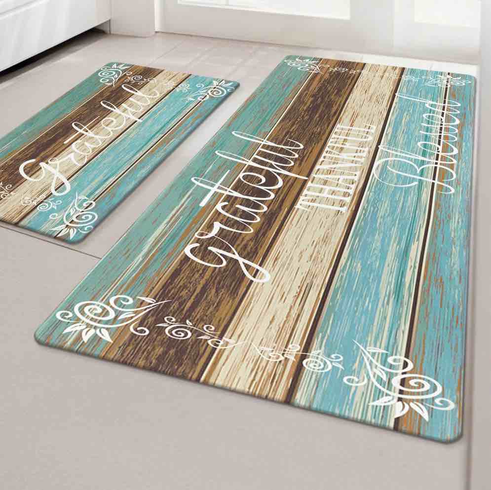 MeyJey Kitchen Rug Set  2 Pieces Anti Fatigue Kitchen Mat Runner Non Slip Waterproof Cushioned Comfort Standing Floor Mat for Kitchen Home Floor Sink Office 17 x28 +17 x48   Teal Brown