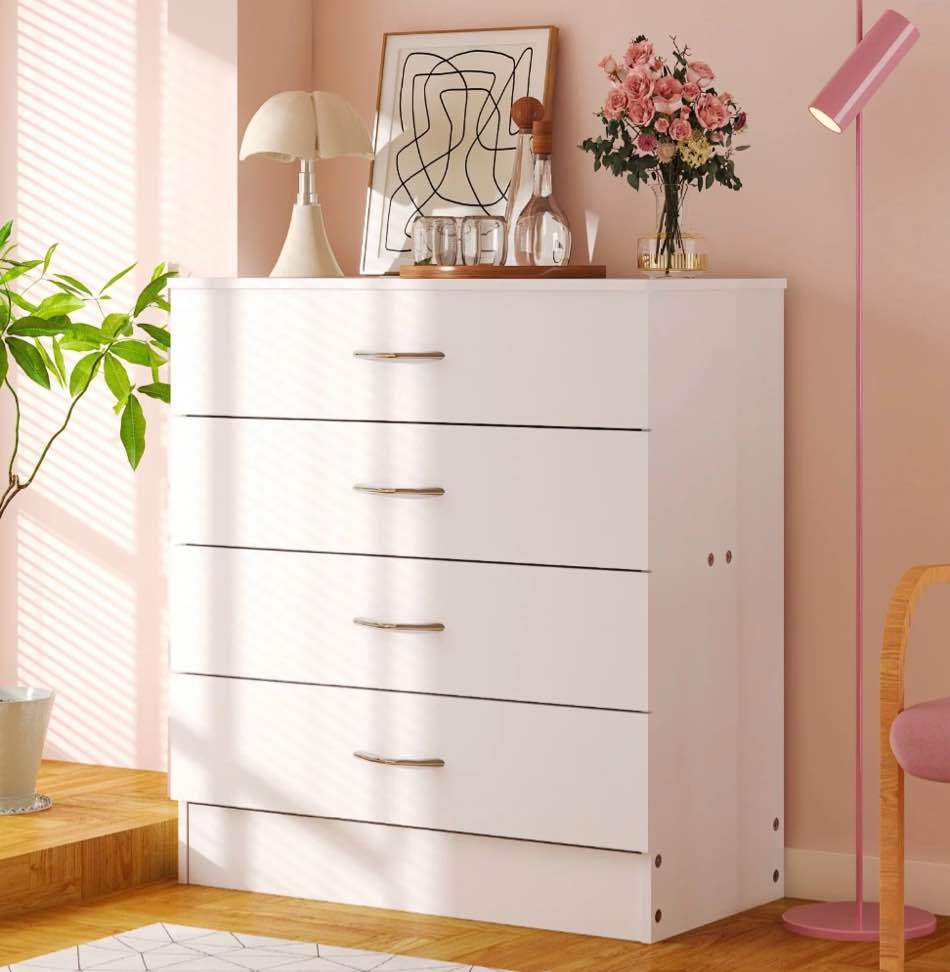 ubesgoo 4-drawer dresser pure white with metal handles bedside night stand bedroom white