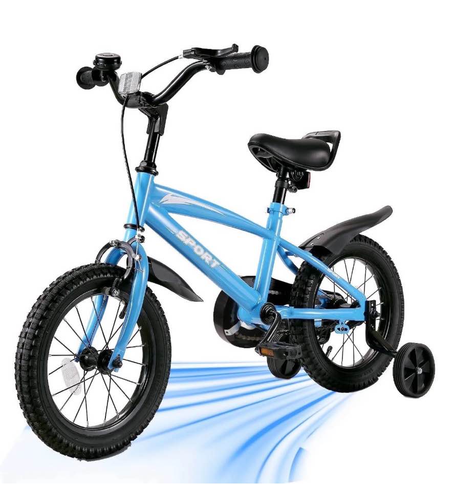 naipo 14 inch kids bike girls and boys blue bike with removable training wheels
