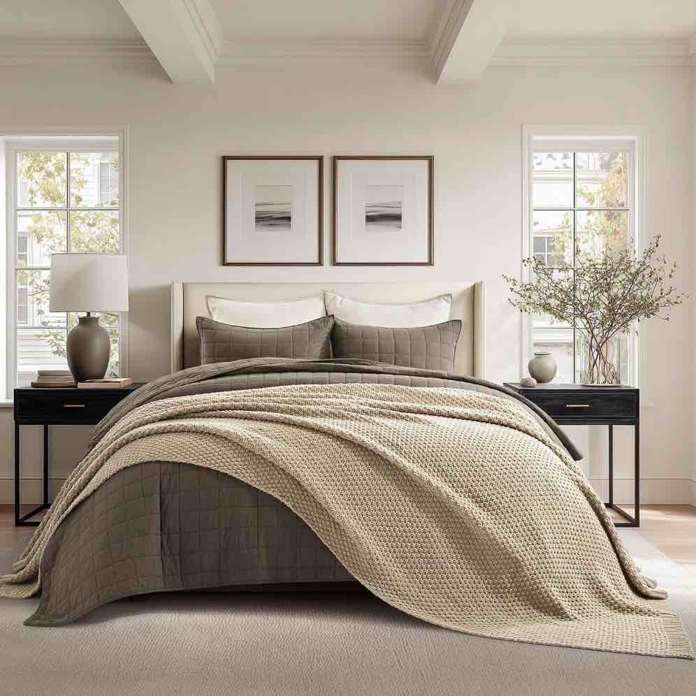 evergrace chunky chenille knit throw blanket for couch, soft luxurious oversized queen moss stitch blanket for bed, large cozy farmhouse knitted throw for sofa, sand dune, 90" x90"