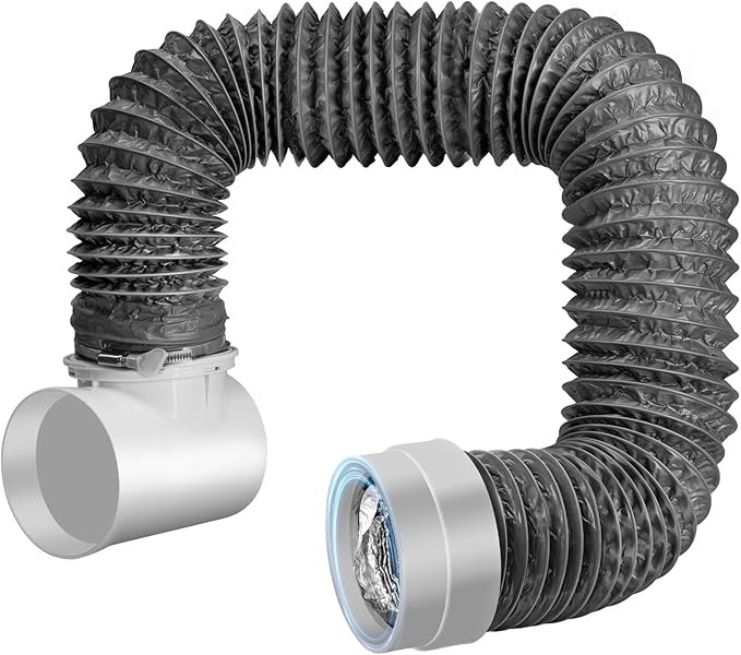 dryer vent hose for tight space, 90 degree dryer vent elbow connector kit with 6-layer flexible aluminum duct, space-saving 4 inch dryer hose kit with elastic rubber seal