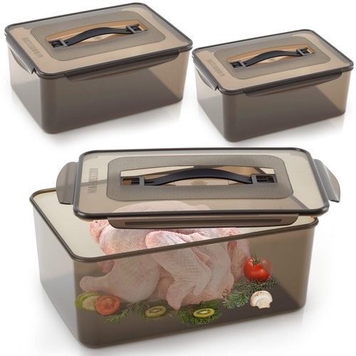 3 pcs marinating containers with lid large capacity,12.5 quart,8.3 quart,5.6 quart grilling accessor