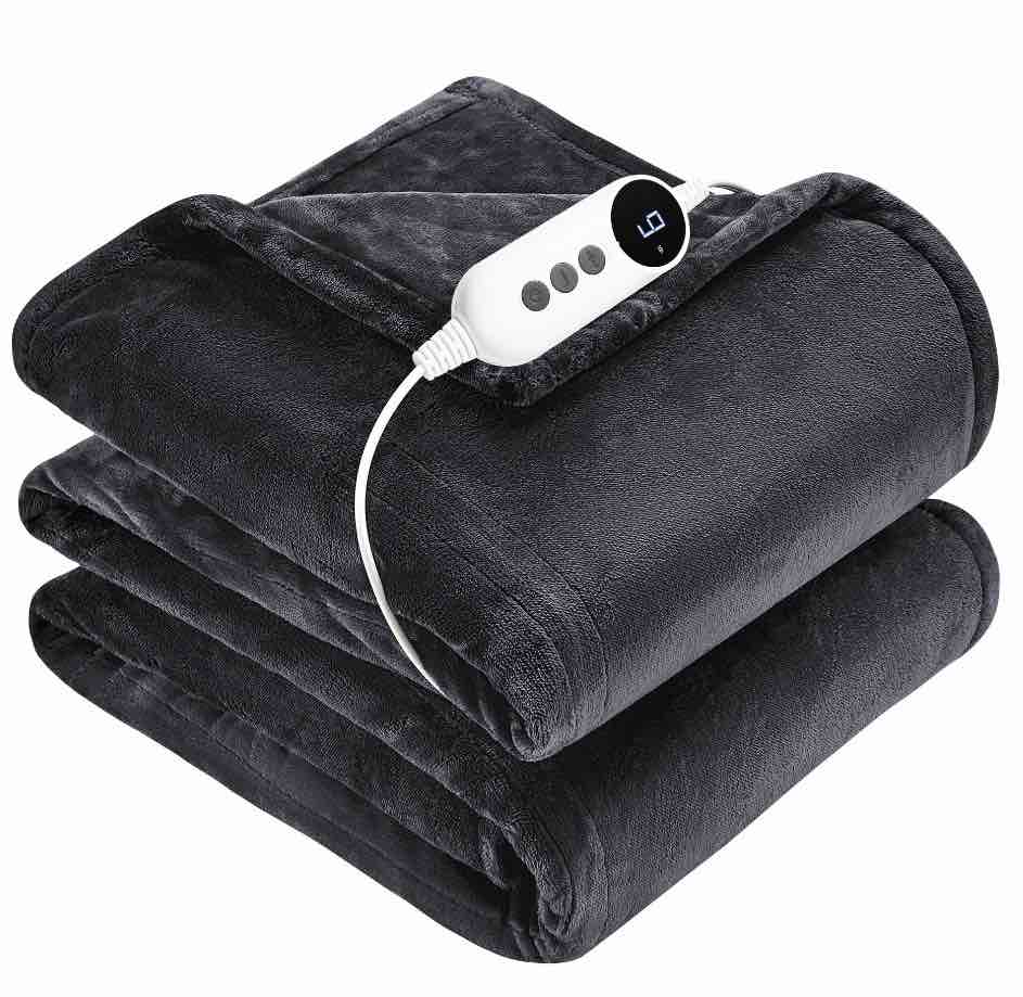 WISHEAD Electric Heated Throw Blanket with 9 Heat Levels & Auto Shut-Off, Plush Dual-Sided Flannel for Couch & Travel, Machine Washable, 50"x60", Dark Gray