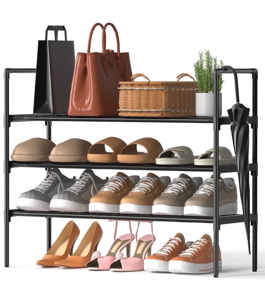 riousery 3-tier all-steel shoe rack, stackable metal shoe organizer with adjustable shelves, heavy-duty storage for entryway, closet, bedroom