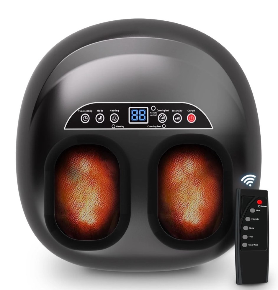 qi-eu shiatsu foot massager with heat, plantar fasciitis relief gift for women men
