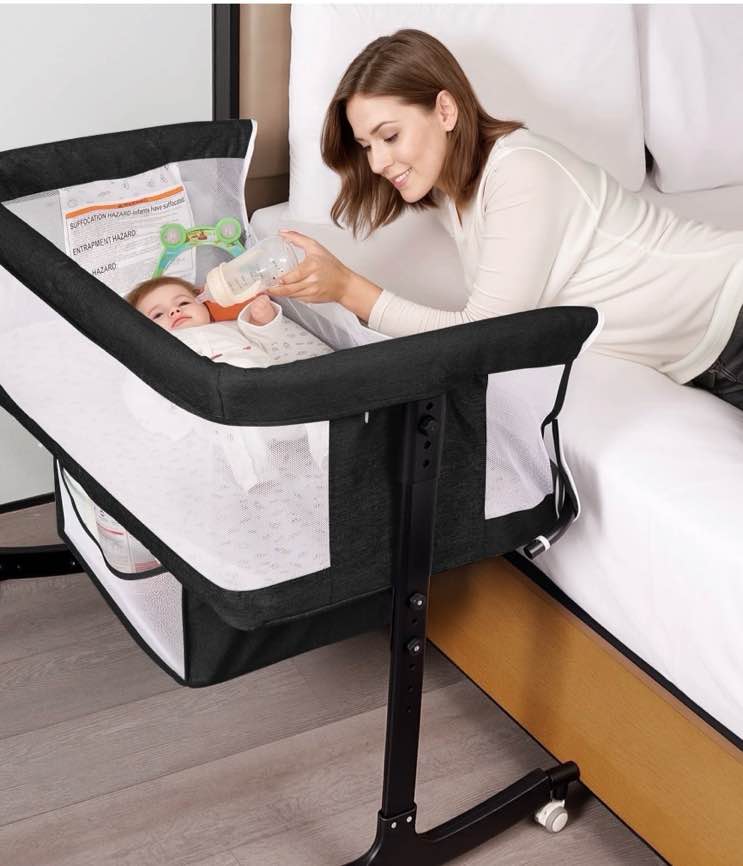 sacvon baby bassinets, all mesh crib portable for safe co-sleeping,adjustable bedside sleeper,baby bed for infant newborn, black