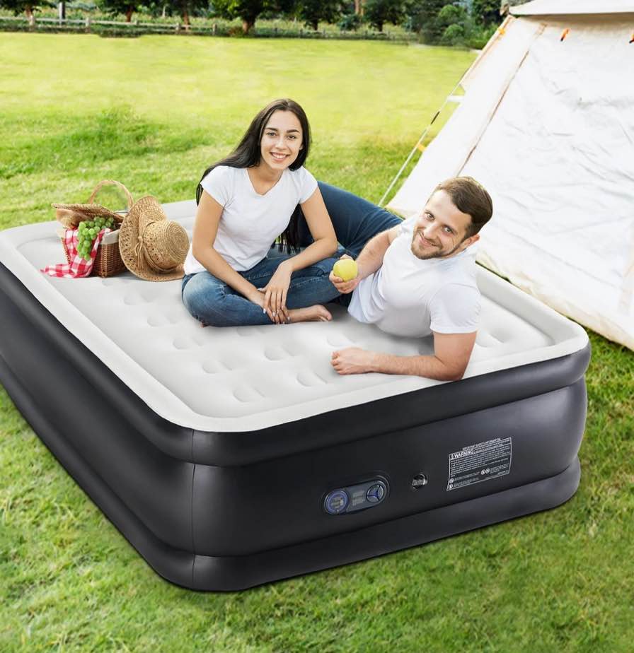 concetta 22 in queen air mattress with built in pump, 600lbs weight capacity for camping, home, guests
