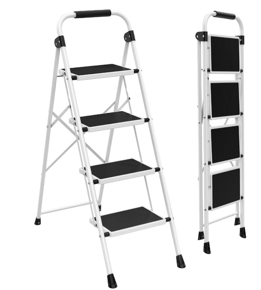 alvantor step ladder,ultra-thin folding step stools 330 lbs capacity, 2-inch thin for storage, anti-slip pedals & handrails, sturdy steel for home