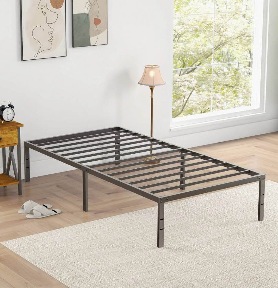 edx heavy duty metal twin bed frame with under bed storage - 14 inches high, sturdy steel slat support, no box spring required, platform bed frame