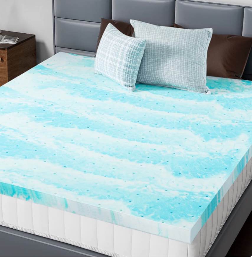 CONCETTA 4 Inch TwinXL Size Memory Foam Mattress Topper with Cooling Gel, Pressure Relief for Back Pain, Comfort Bed Topper, CertiPUR-US Certified?Blue