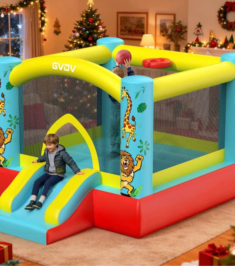 gvdv 9ft inflatable bounce house with slide & 350w blower, jumping castle bouncer for 3 kids, indoor and outdoor use