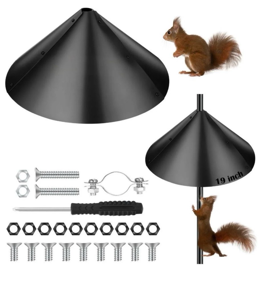 16 inch squirrel baffle for bird feeder pole - black metal squirrel guard (1 pack), durable anti-squirrel shield to protect bird feeders from pests